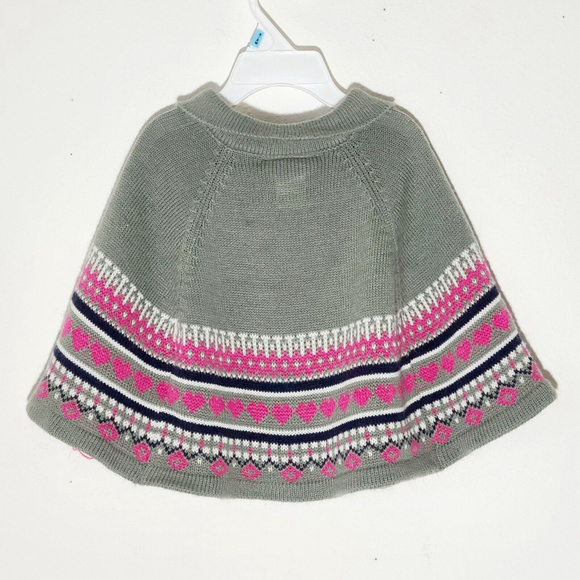 CUTE Little Lass Gray Pink Fair Isle Cape Poncho Sweater Baby Girl 18 Months - Picture 2 of 3